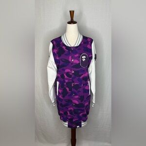 Bape Purple and Black Camo Varsity Jacket